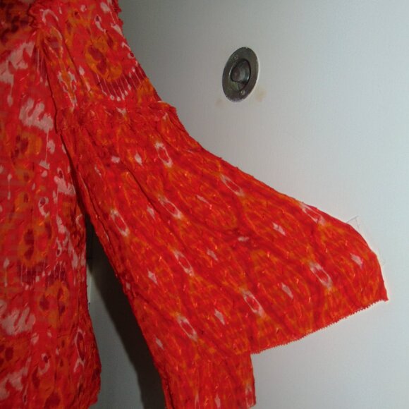 Tory Burch Womens Silk Long Sleeve Ruffle Neck Blouse Top Boho Orange Red Size 6 - Picture 3 of 9